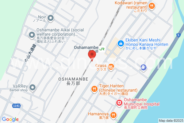 長万部メンズエステの地図です。map of Oshamambe station where spa and massage salons are located