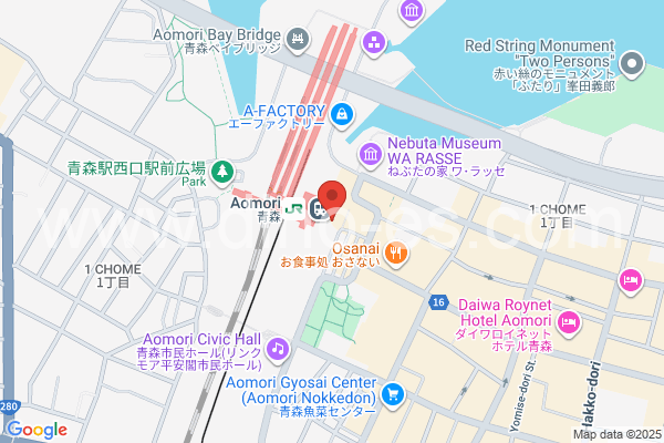 青森メンズエステの地図です。map of Aomori station where spa and massage salons are located