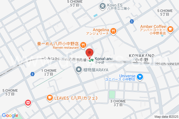 小中野メンズエステの地図です。map of Konakano station where spa and massage salons are located