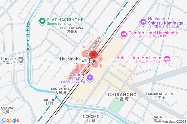 八戸メンズエステの地図です。map of Hachinohe station where spa and massage salons are located