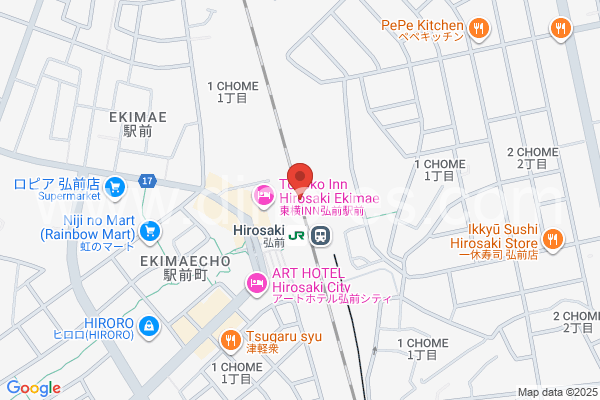 弘前メンズエステの地図です。map of Hirosaki station where spa and massage salons are located