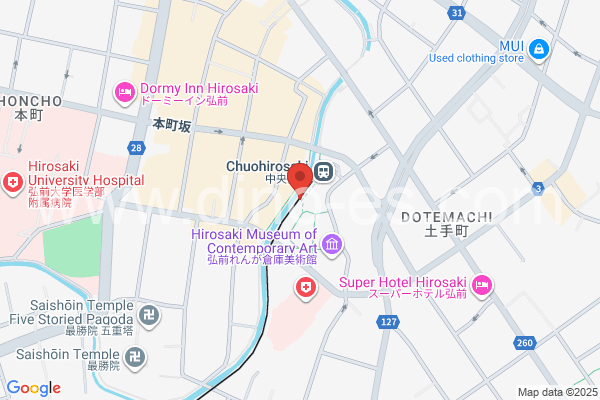 中央弘前メンズエステの地図です。map of Chūō-Hirosaki station where spa and massage salons are located