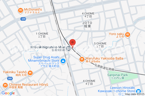 弘前東高前メンズエステの地図です。map of Hirosaki-Higashikōmae station where spa and massage salons are located
