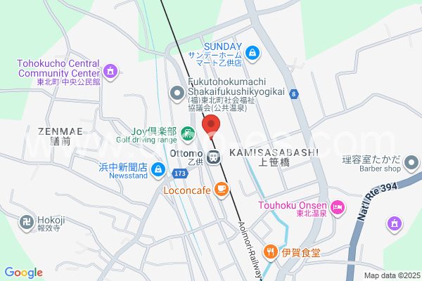 乙供メンズエステの地図です。map of Ottomo station where spa and massage salons are located
