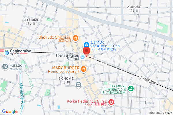 都立家政メンズエステの地図です。map of Toritsu-Kasei station where spa and massage salons are located