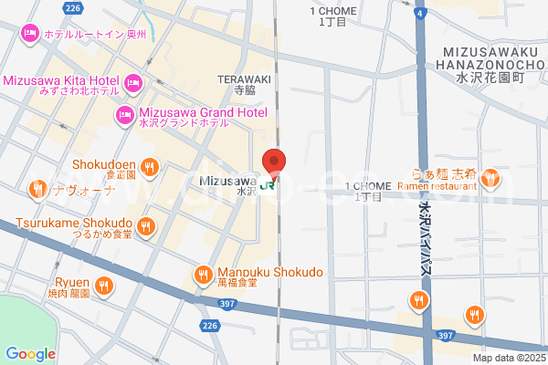 水沢メンズエステの地図です。map of Mizusawa station where spa and massage salons are located