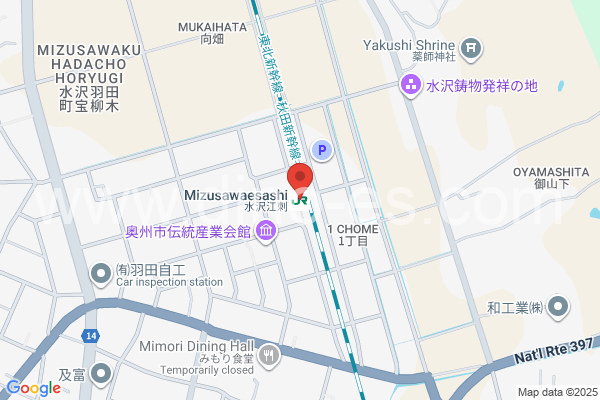 水沢江刺メンズエステの地図です。map of Mizusawa-Esashi station where spa and massage salons are located