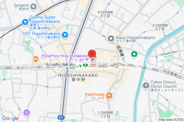 東中野メンズエステの地図です。map of Higashi-Nakano station where spa and massage salons are located