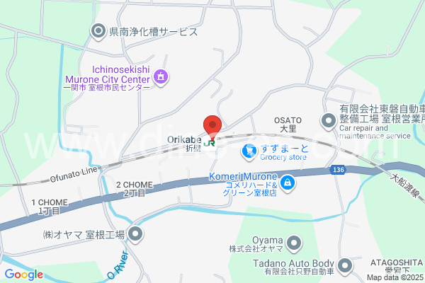 折壁メンズエステの地図です。map of Orikabe station where spa and massage salons are located