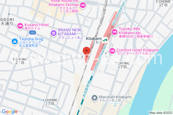 北上メンズエステの地図です。map of Kitakami station where spa and massage salons are located