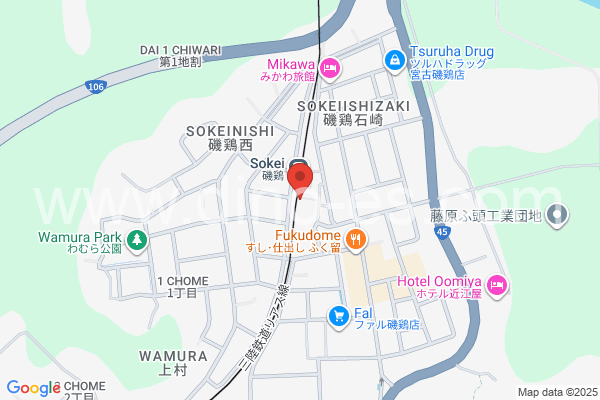 磯鶏メンズエステの地図です。map of Sokei station where spa and massage salons are located