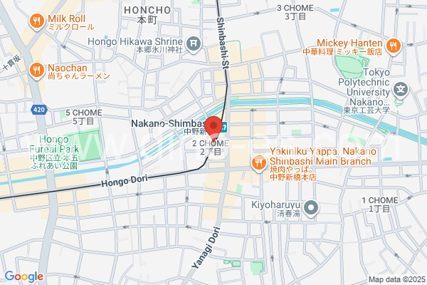 中野新橋メンズエステの地図です。map of Nakanoshinbashi station where spa and massage salons are located