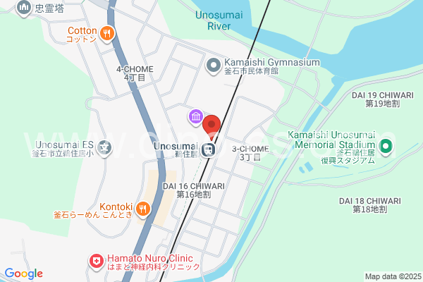 鵜住居メンズエステの地図です。map of Unosumai station where spa and massage salons are located