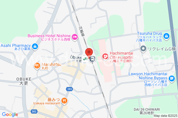 大更メンズエステの地図です。map of Ōbuke station where spa and massage salons are located