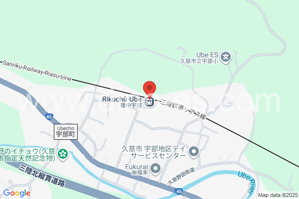 陸中宇部メンズエステの地図です。map of Rikuchū-Ube station where spa and massage salons are located