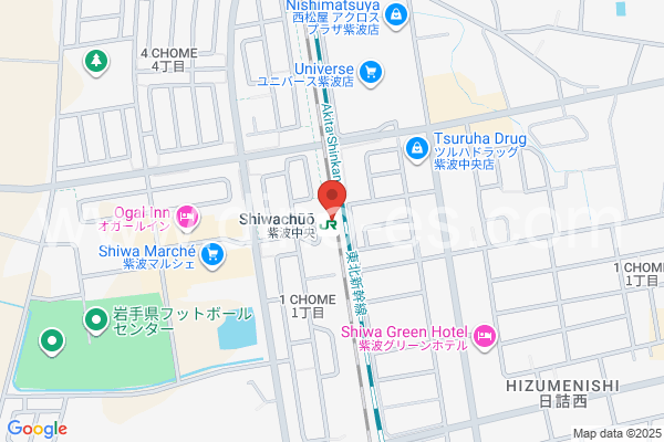 紫波中央メンズエステの地図です。map of Shiwa-Chūō station where spa and massage salons are located