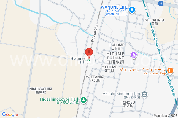 日詰メンズエステの地図です。map of Hizume station where spa and massage salons are located
