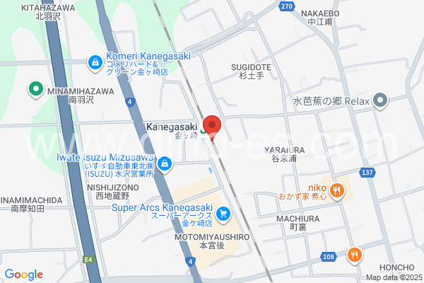 金ヶ崎メンズエステの地図です。map of Kanegasaki station where spa and massage salons are located
