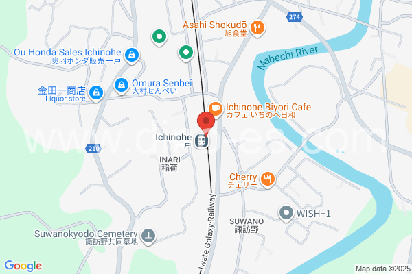 一戸メンズエステの地図です。map of Ichinohe station where spa and massage salons are located