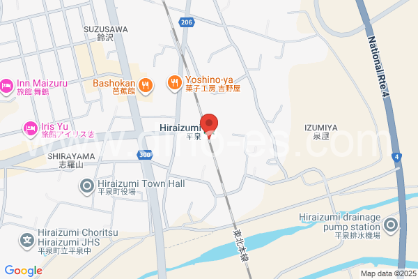 平泉メンズエステの地図です。map of Hiraizumi station where spa and massage salons are located