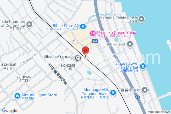 陸中山田メンズエステの地図です。map of Rikuchū-Yamada station where spa and massage salons are located