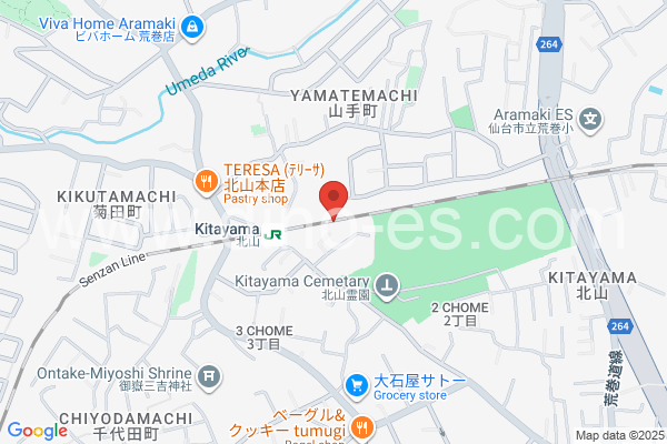 北山(宮城)メンズエステの地図です。map of Kitayama station where spa and massage salons are located