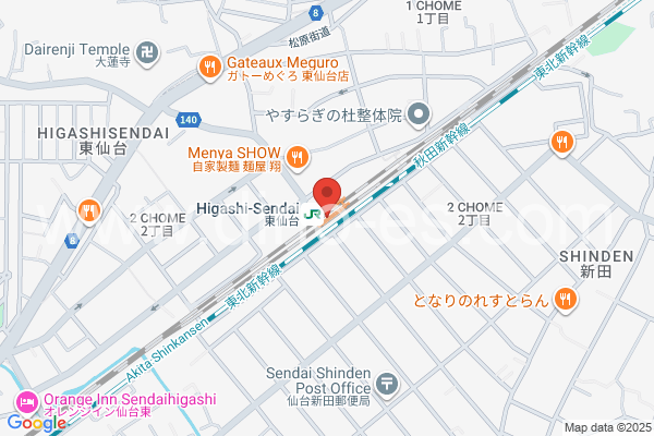 東仙台メンズエステの地図です。map of Higashi-Sendai station where spa and massage salons are located