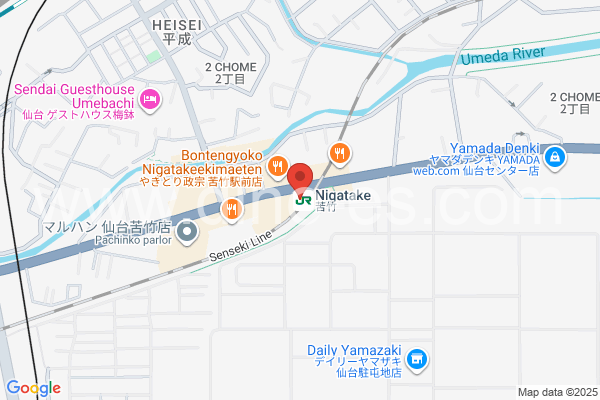 苦竹メンズエステの地図です。map of Nigatake station where spa and massage salons are located