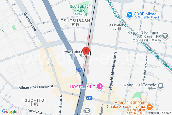 五橋メンズエステの地図です。map of Itsutsubashi station where spa and massage salons are located