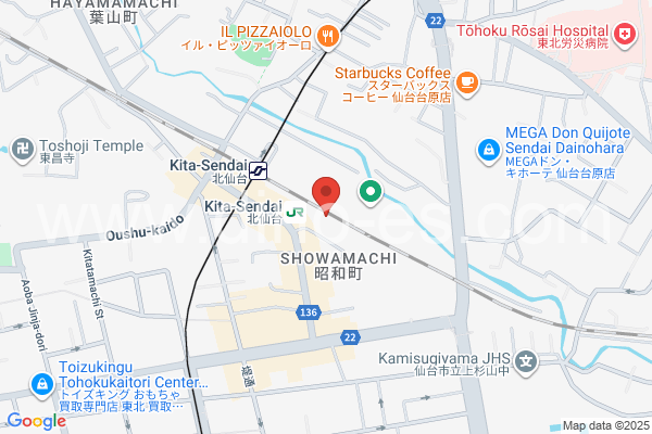 北仙台メンズエステの地図です。map of Kita-Sendai station where spa and massage salons are located