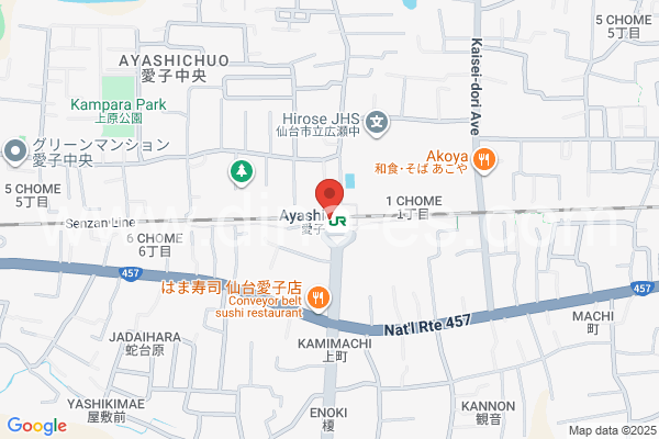 愛子メンズエステの地図です。map of Ayashi station where spa and massage salons are located