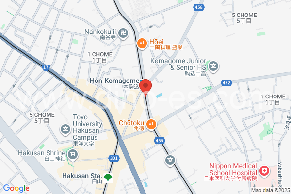 本駒込メンズエステの地図です。map of Hon-Komagome station where spa and massage salons are located