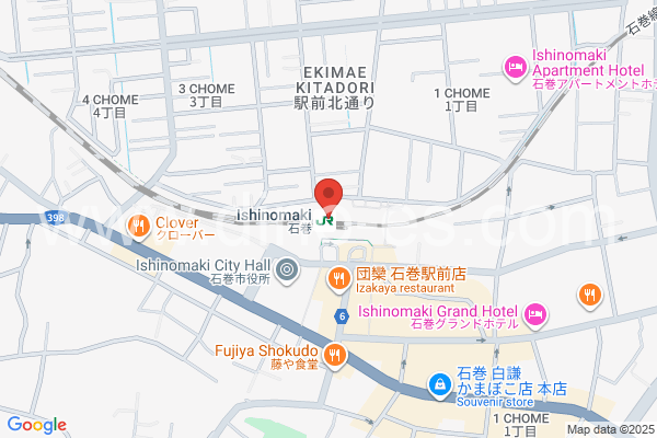 石巻メンズエステの地図です。map of Ishinomaki station where spa and massage salons are located