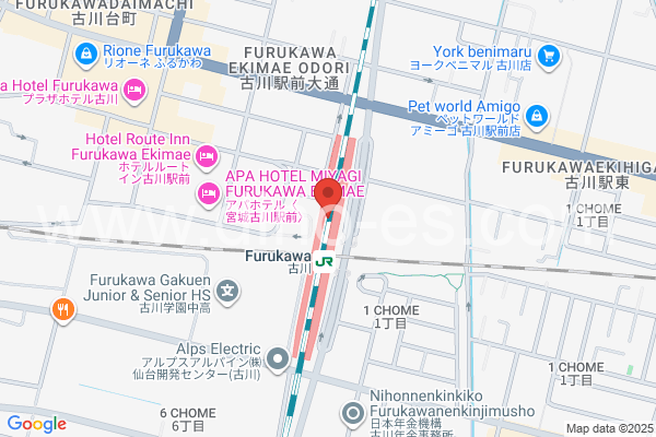 古川メンズエステの地図です。map of Furukawa station where spa and massage salons are located