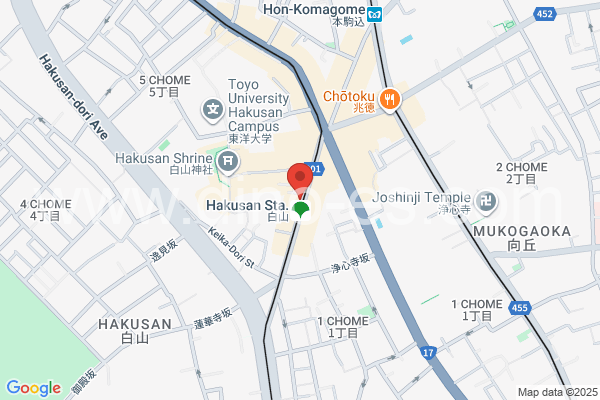 白山(東京)メンズエステの地図です。map of Hakusan station where spa and massage salons are located