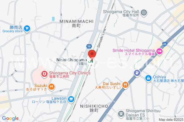 西塩釜メンズエステの地図です。map of Nishi-Shiogama station where spa and massage salons are located