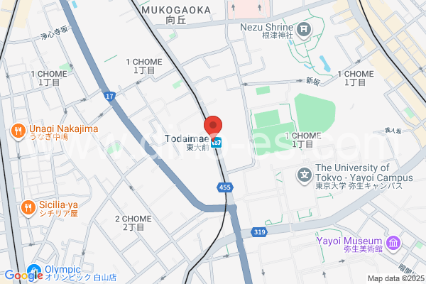 東大前メンズエステの地図です。map of Tōdaimae station where spa and massage salons are located