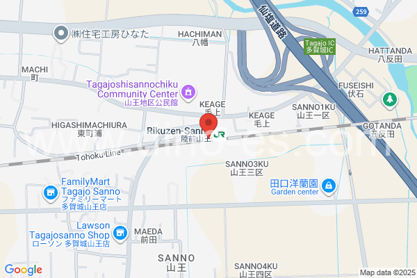 陸前山王メンズエステの地図です。map of Rikuzen-Sannō station where spa and massage salons are located