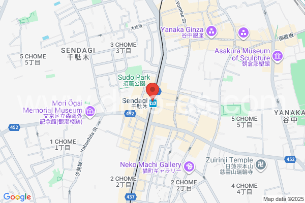 千駄木メンズエステの地図です。map of Sendagi station where spa and massage salons are located