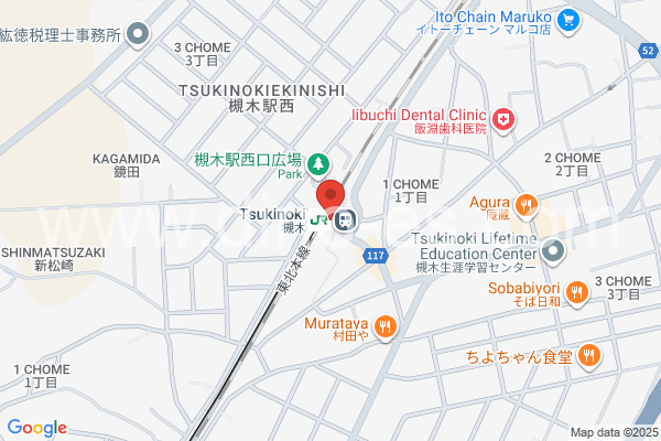 槻木メンズエステの地図です。map of Tsukinoki station where spa and massage salons are located