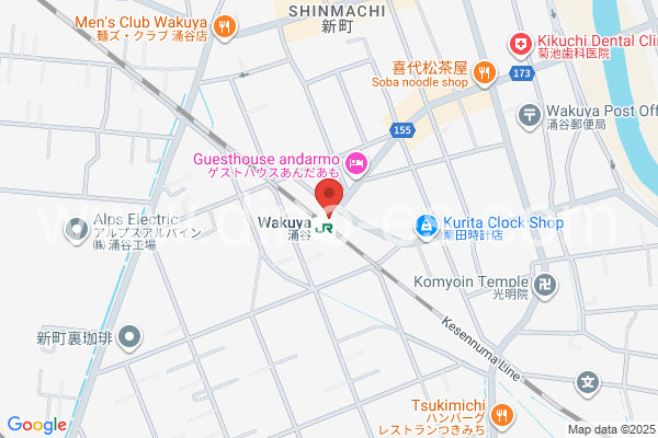 涌谷メンズエステの地図です。map of Wakuya station where spa and massage salons are located