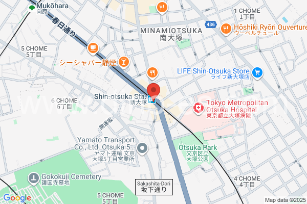 新大塚メンズエステの地図です。map of Shin-Ōtsuka station where spa and massage salons are located