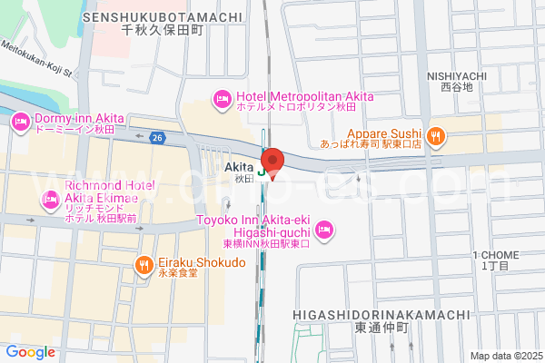秋田メンズエステの地図です。map of Akita station where spa and massage salons are located