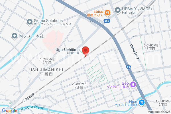 羽後牛島メンズエステの地図です。map of Ugo-Ushijima station where spa and massage salons are located