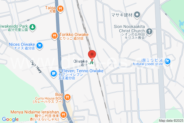 追分(秋田)メンズエステの地図です。map of Oiwake station where spa and massage salons are located