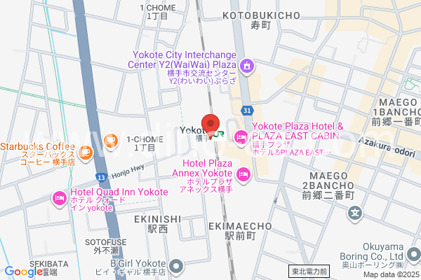 横手メンズエステの地図です。map of Yokote station where spa and massage salons are located