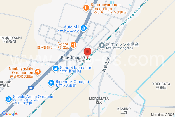 北大曲メンズエステの地図です。map of Kita-Ōmagari station where spa and massage salons are located