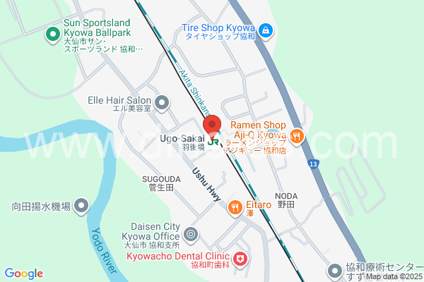 羽後境メンズエステの地図です。map of Ugo-Sakai station where spa and massage salons are located
