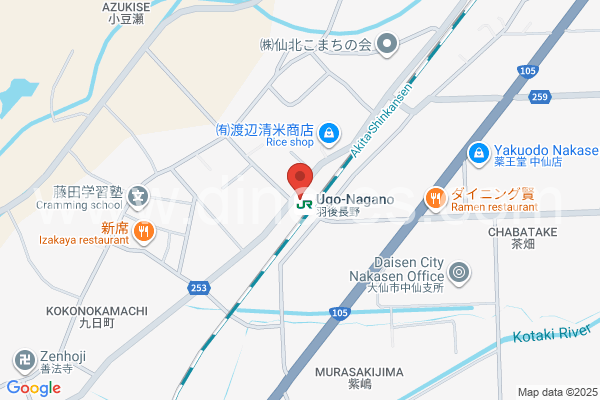羽後長野メンズエステの地図です。map of Ugo-Nagano station where spa and massage salons are located