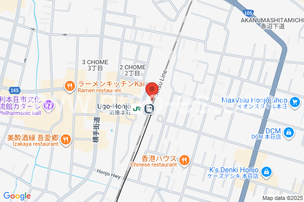 羽後本荘メンズエステの地図です。map of Ugo-Honjō station where spa and massage salons are located